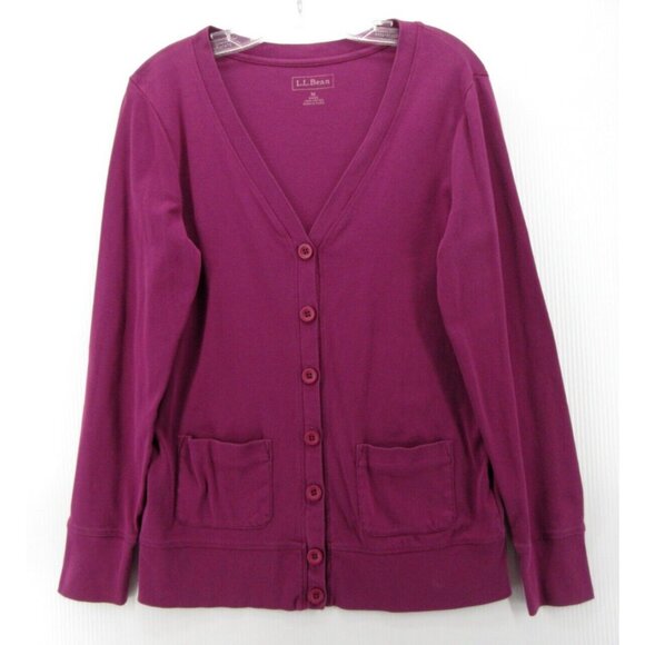 LL Bean Sweater Medium Cardigan Button Up Shirt Pockets Preppy - Picture 1 of 9